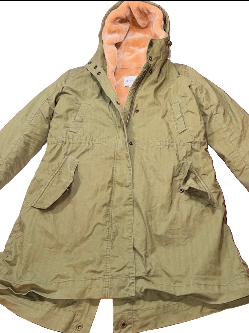 Madewell GREEN Bedford PARKA JACKET Faux Fur Lined Military Surplus Coat WOMENS